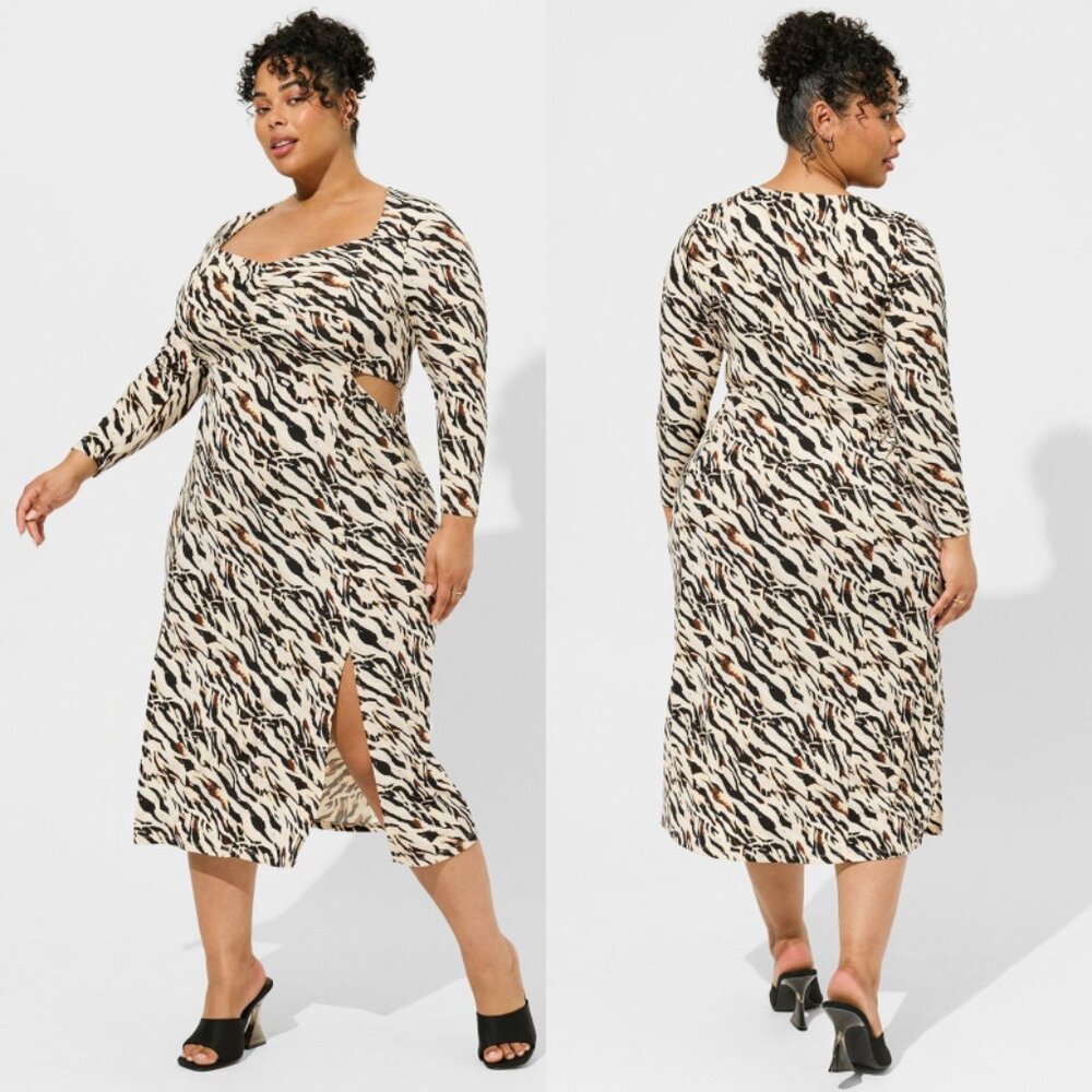 NWT Torrid 4 Watercolor Zebra Maxi Studio Cut-Out Knit Dress 4X 26